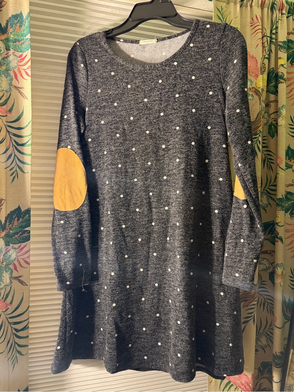 12 Pm By Mon Ami Dark Navy Dot Knit Sweater with Elbow Patches